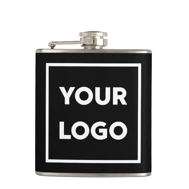 Your Business Company Logo on Black Promotional Flask (Front)