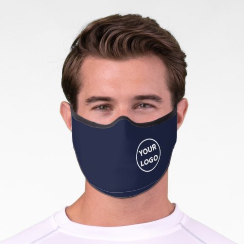 Your Business Company Logo on Navy Blue Premium Face Mask