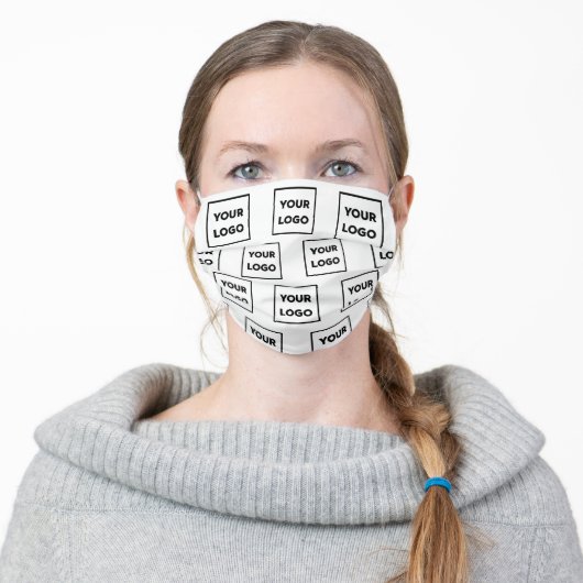 Your Business Company Logo Pattern on White Adult Cloth Face Mask (Worn)