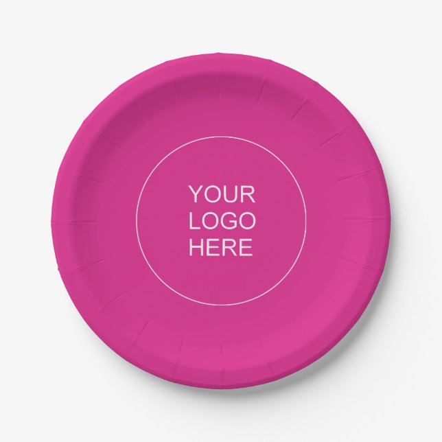 Your Business Company Logo Text Template Wow Pink Paper Plates (Front)