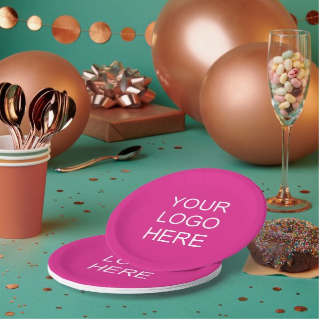 Your Business Company Logo Text Wow Pink Party Paper Plates (Multi)