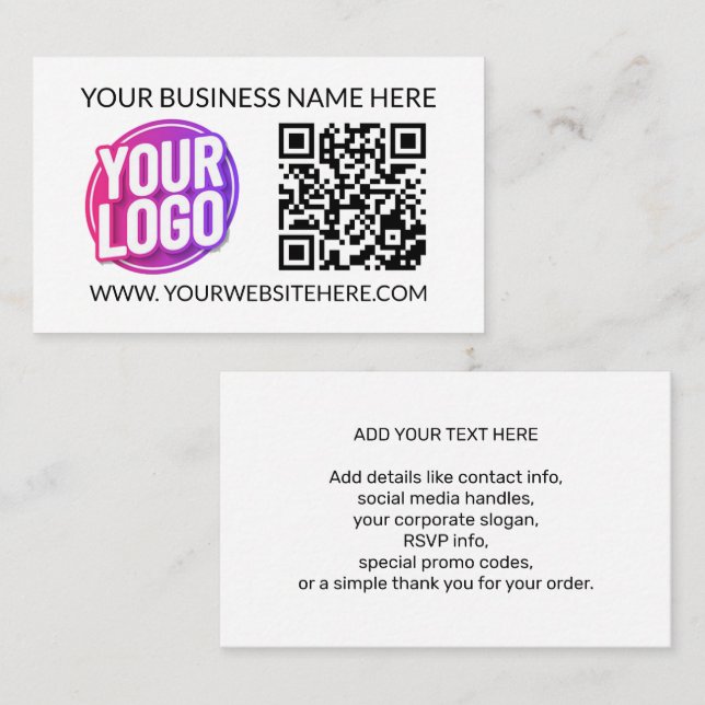 Your Business Company Team Logo & QR Code and Text Card (Front/Back)