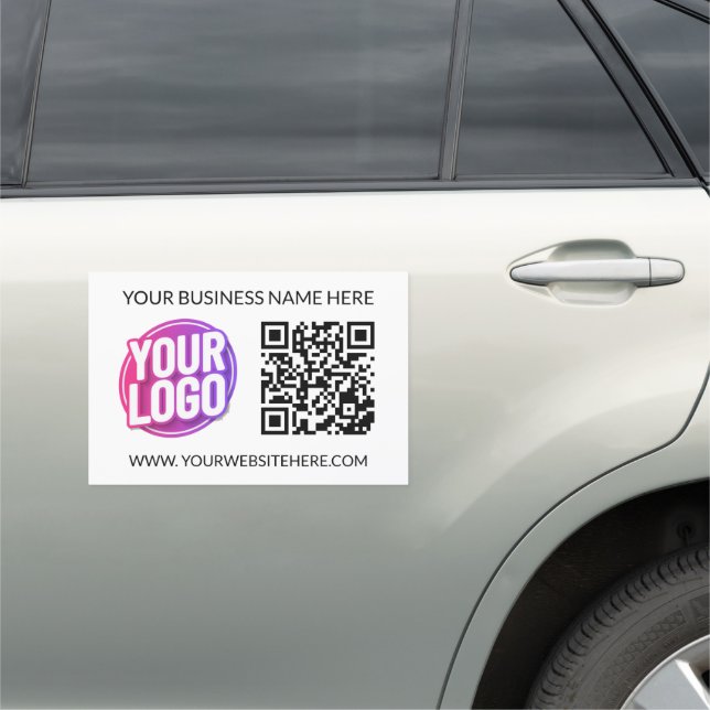 Your Business Company Team Logo & QR Code & Text Car Magnet (In Situ)