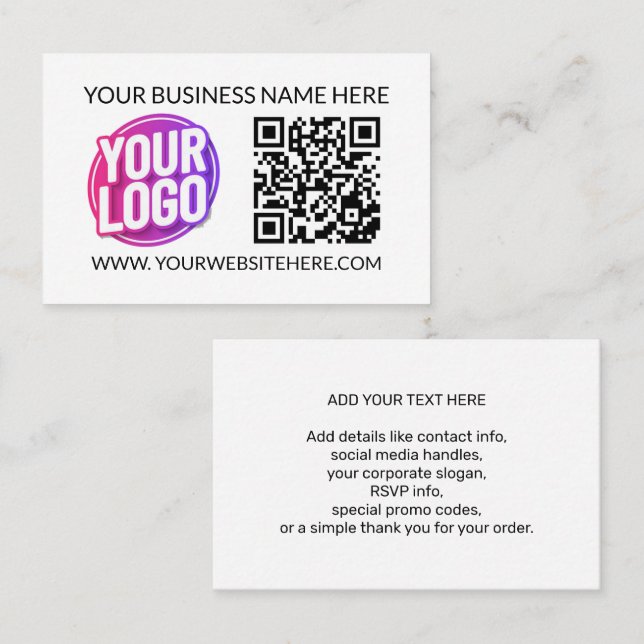 Your Business Company Team Logo & QR Code & Text Card (Front/Back)