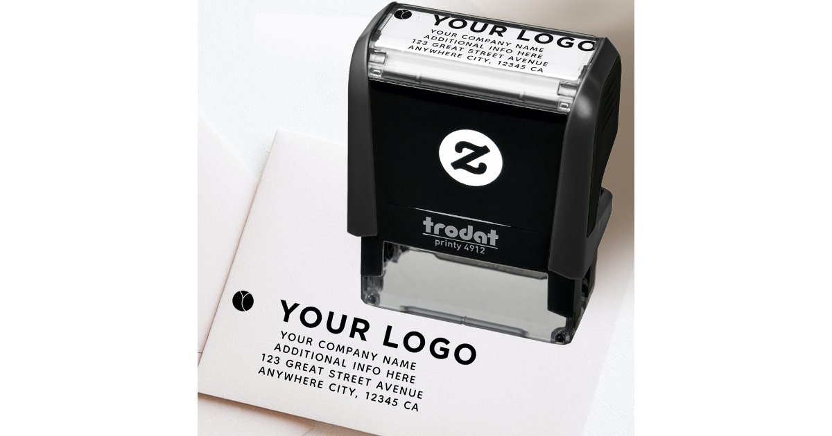 Your Business Horizontal Logo Address Modern Self-inking Stamp | Zazzle