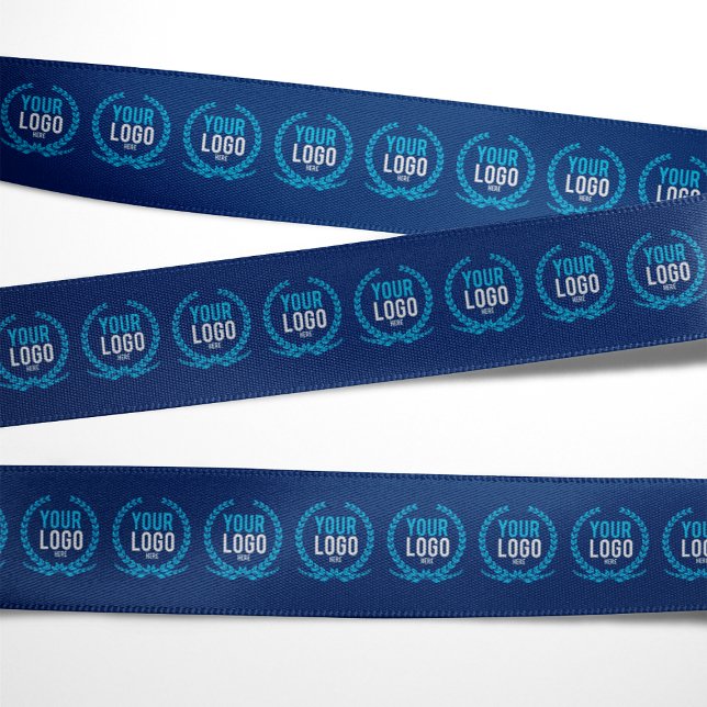 Your Business Logo All Over Patterned Navy Satin Ribbon (Creator Uploaded)