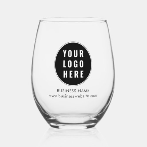 Your Business Logo and Company Website Custom Stemless Wine Glass