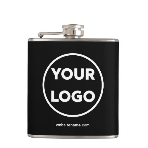 Your Business Logo and Company Website on Black Flask