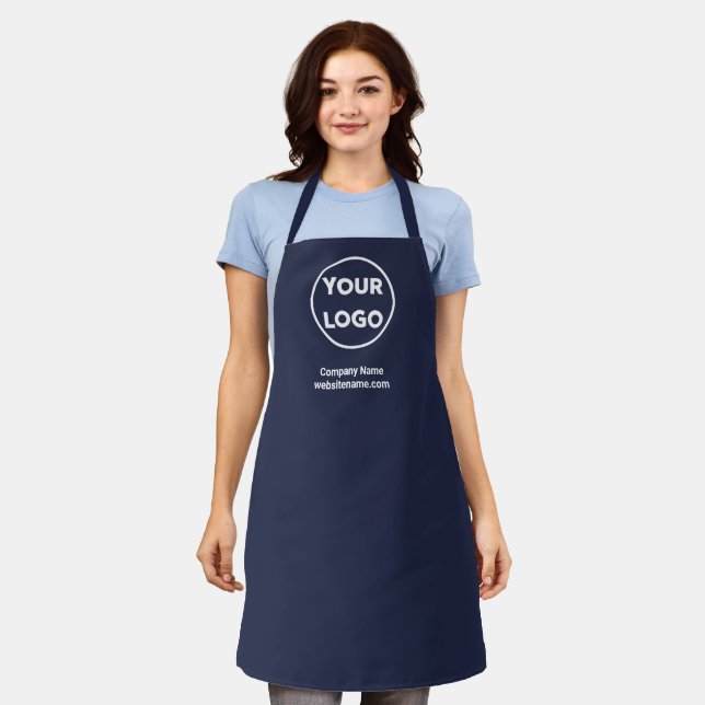 Your Business Logo and Custom Text on Navy Blue Apron (Worn)