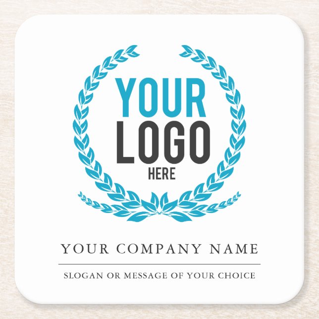 Your Business Logo and Message | Slogan Square Paper Coaster (Front)
