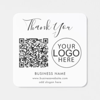 Your Business Logo and QR Code Thank You Square Sticker