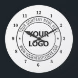 Your Business Logo and Text Company Wall Clock<br><div class="desc">Custom Colors and Fonts - Personalized Wall Clocks with Your Company Logo Name Website or Custom Text Promotional Business Clock / Gift - Add Your Logo - Image or Photo - QR Code/ Name - Company / Website - Information / More - Resize and move or remove and add elements...</div>