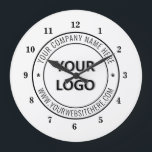 Your Business Logo and Text Company Wall Clock<br><div class="desc">Custom Colors and Fonts - Design Your Own Personalized Wall Clocks Example with Your Company Logo Name Website or Custom Text Branded Promotional Business Clock Template / Corporate Gifts - Add Your Logo - Image or Photo - QR Code / Name - Company / Website - Information / More -...</div>