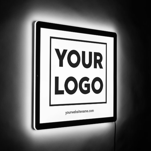 Your Business Logo and Text on White LED Sign (Angle)