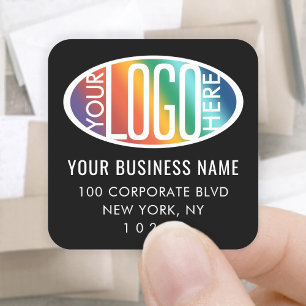 Your Business Logo Basic Black Return Address Square Sticker
