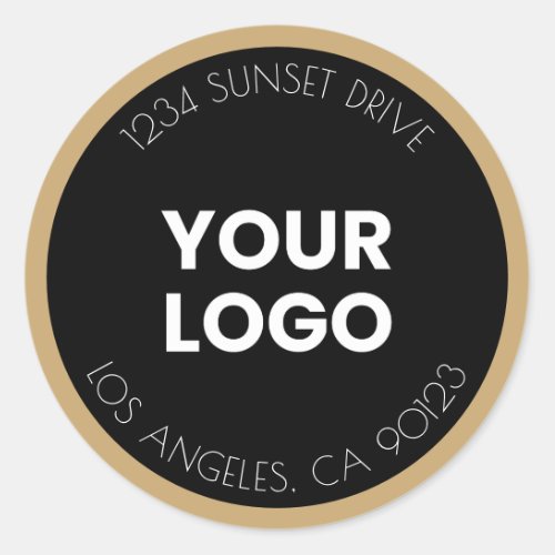 Your Business Logo  Black  Golden Return Address Classic Round Sticker