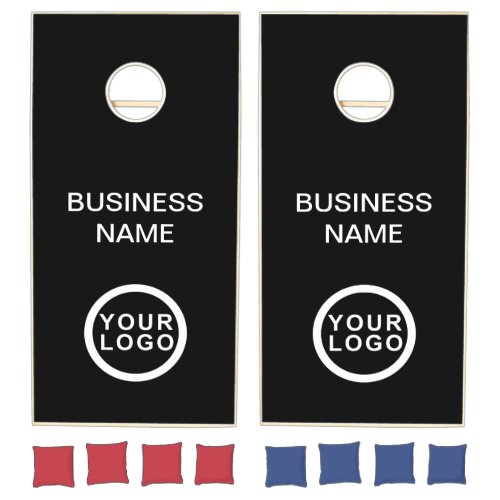 Your Business Logo Brand Black White Cornhole Set
