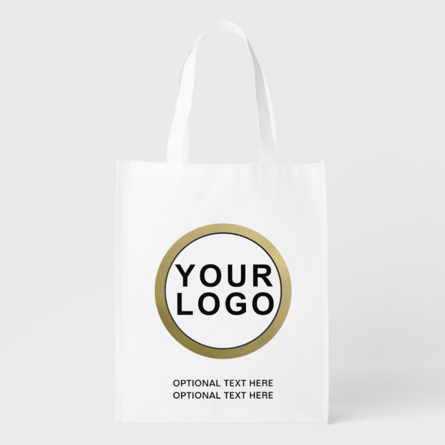 Your Business Logo Brand Elegant White Grocery Bag (Front)