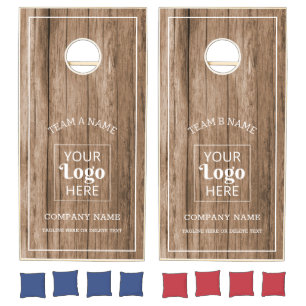 Your Business Logo Company Team Name Rustic Wood Cornhole Set