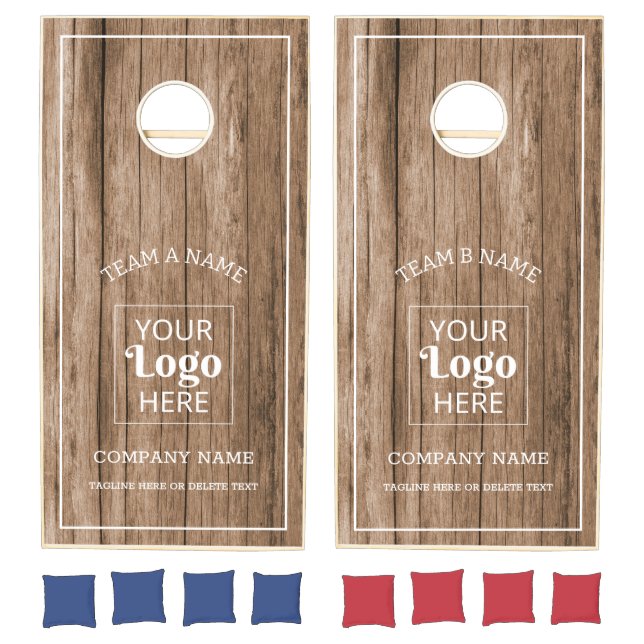 Your Business Logo Company Team Name Rustic Wood   Cornhole Set (Set)