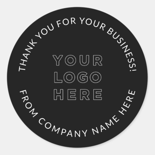 Your Business Logo Custom Black Thank you Classic Round Sticker