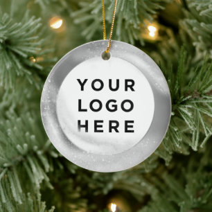 Your Business Logo Custom Christmas Silver Ceramic Ornament