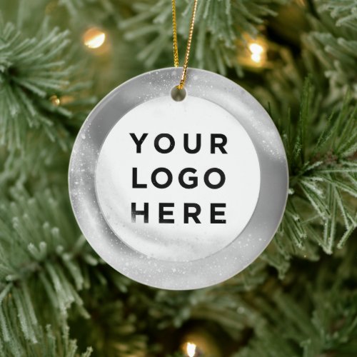 Your Business Logo Custom Christmas Silver Ceramic Ornament