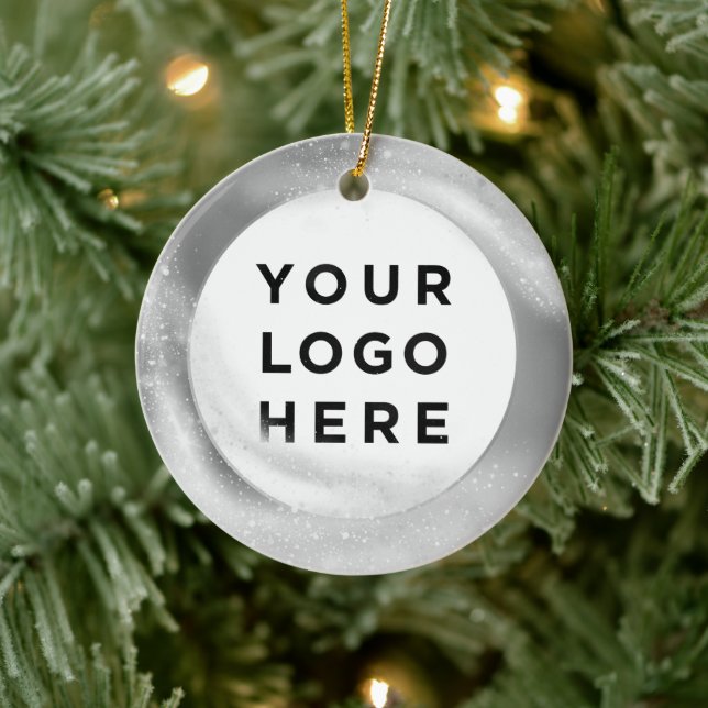 Your Business Logo Custom Christmas Silver Ceramic Ornament (Tree)