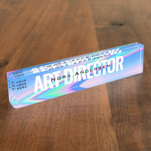 Your Business Logo Custom Holographic Artsy Desk Name Plate