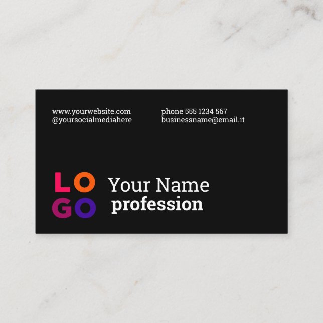 Your Business Logo Custom Simple Black Card (Front)