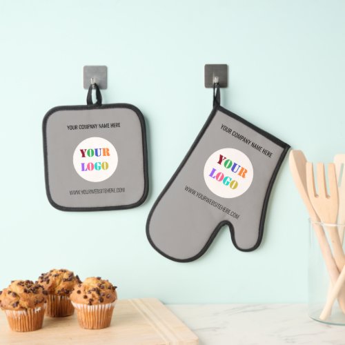 Your Business Logo Custom Text and Colors Oven Mitt  Pot Holder Set