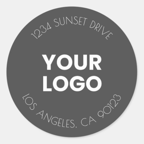 Your Business Logo  Dark Grey  White Address Classic Round Sticker