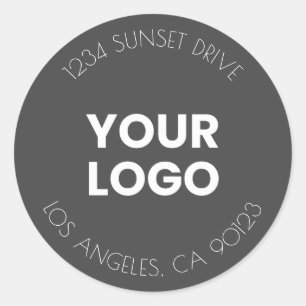 Your Business Logo Dark Grey & White Address Classic Round Sticker