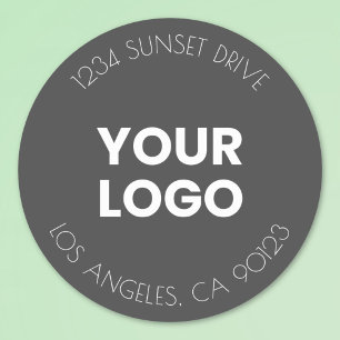Your Business Logo   Dark Grey & White Address Classic Round Sticker