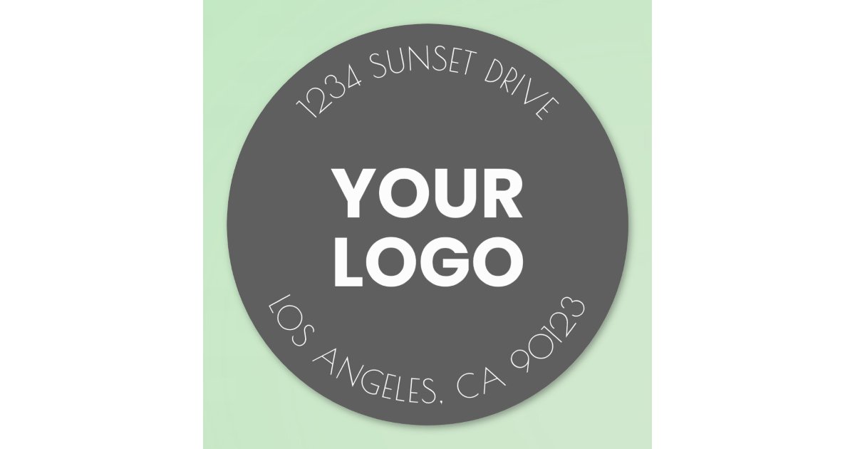 Your Business Logo | Dark Grey & White Address Classic Round Sticker ...