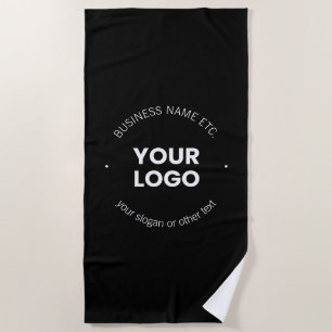 Your Business Logo & Editable Text Black & White Beach Towel