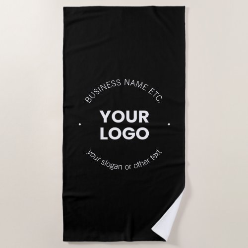 Your Business Logo  Editable Text  Black  White Beach Towel