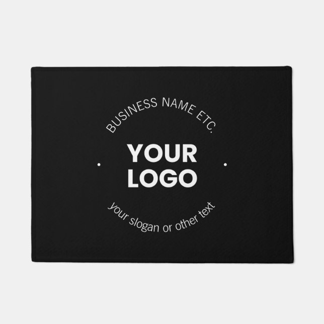 Your Business Logo & Editable Text | Black & White Doormat (Front)