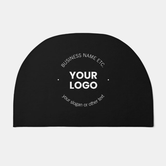Your Business Logo & Editable Text | Black & White Doormat (Front)