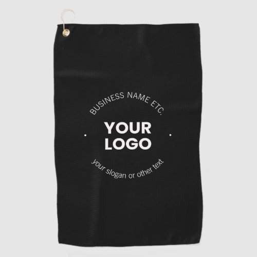 Your Business Logo  Editable Text  Black  White Golf Towel