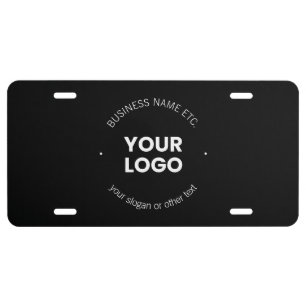 Your Business Logo & Editable Text   Black & White License Plate