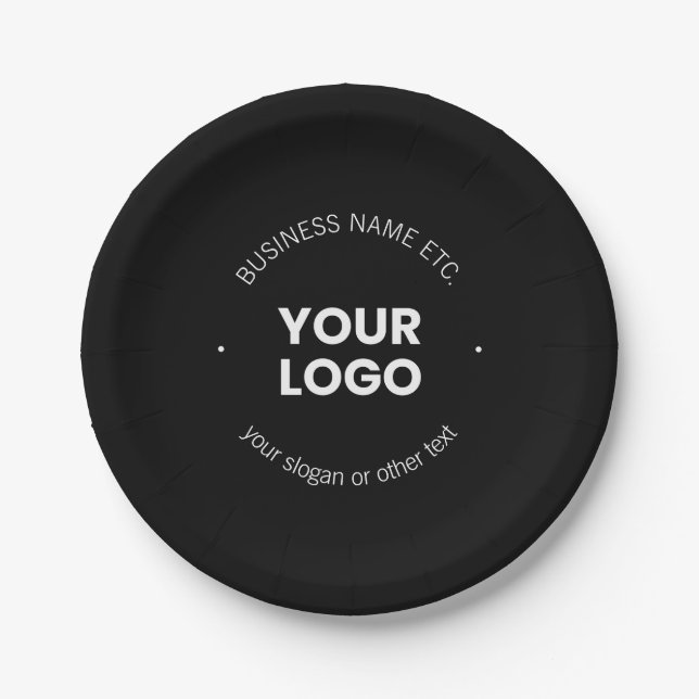 Your Business Logo & Editable Text | Black & White Paper Plates (Front)