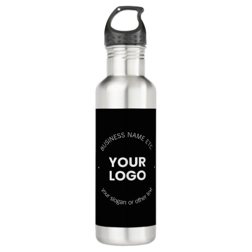 Your Business Logo  Editable Text  Black  White Stainless Steel Water Bottle