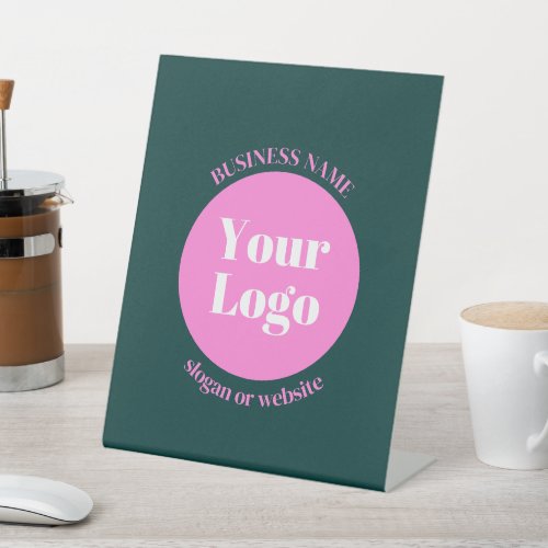 Your Business Logo  Editable Text  Pink  Green Pedestal Sign