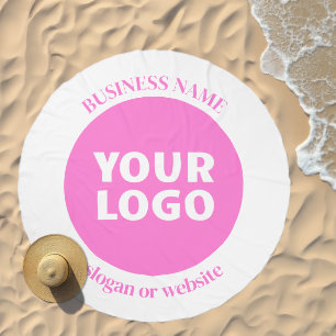 Your Business Logo & Editable Text Template   Pink Beach Towel