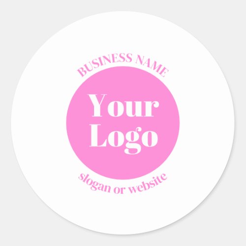 Your Business Logo  Editable Text Template  Pink Classic Round Sticker