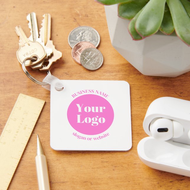 Your Business Logo & Editable Text Template | Pink Keychain (Desk)