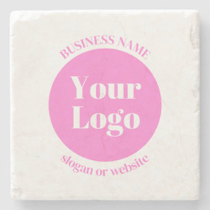 Your Business Logo & Editable Text Template Pink Stone Coaster