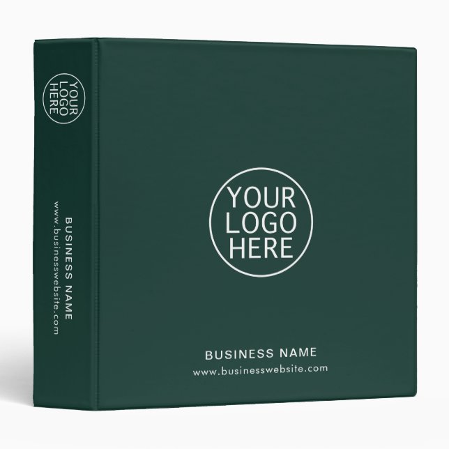 Your Business Logo Elegant Minimalist Custom Green 3 Ring Binder (Front/Spine)