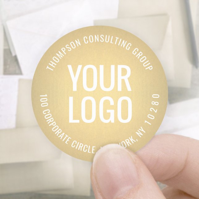 Your Business Logo Faux Gold Foil Return Address Classic Round Sticker (Creator Uploaded)